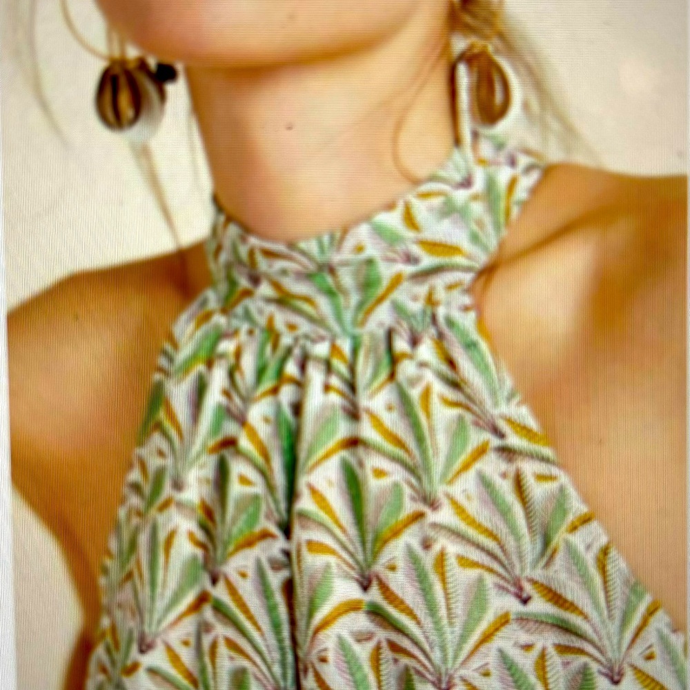 REDUCED Anthropologie Maddie High Neck Romper, leaf green print - Picture 2 of 9